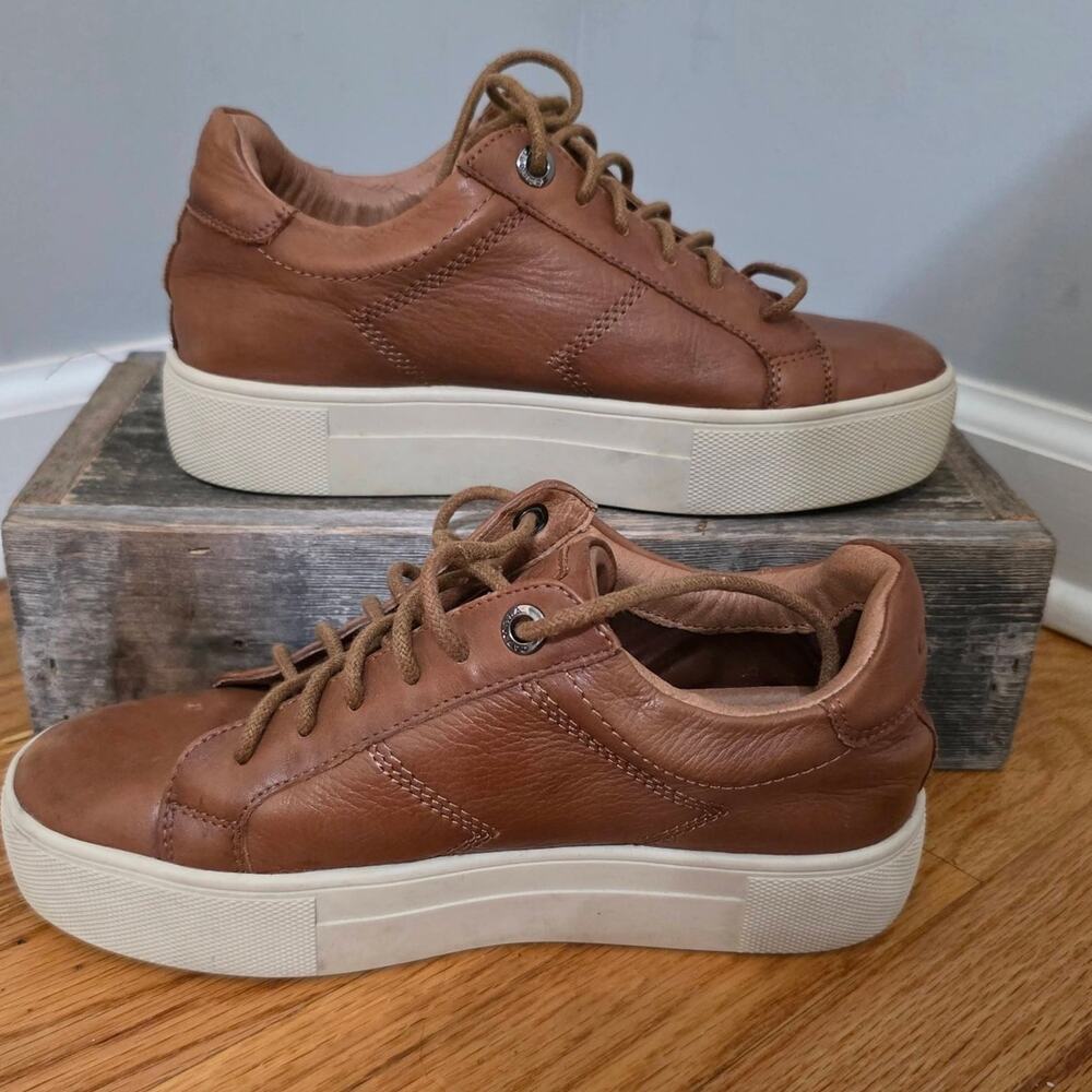 Carmela Brown Leather Platform Sneakers Lace Up Comfort Shoes Women’s Size 37